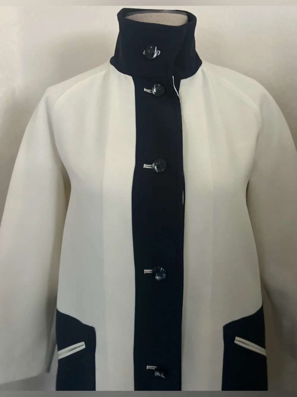 Contrast Trim Cream and Blue Long Trench Coat